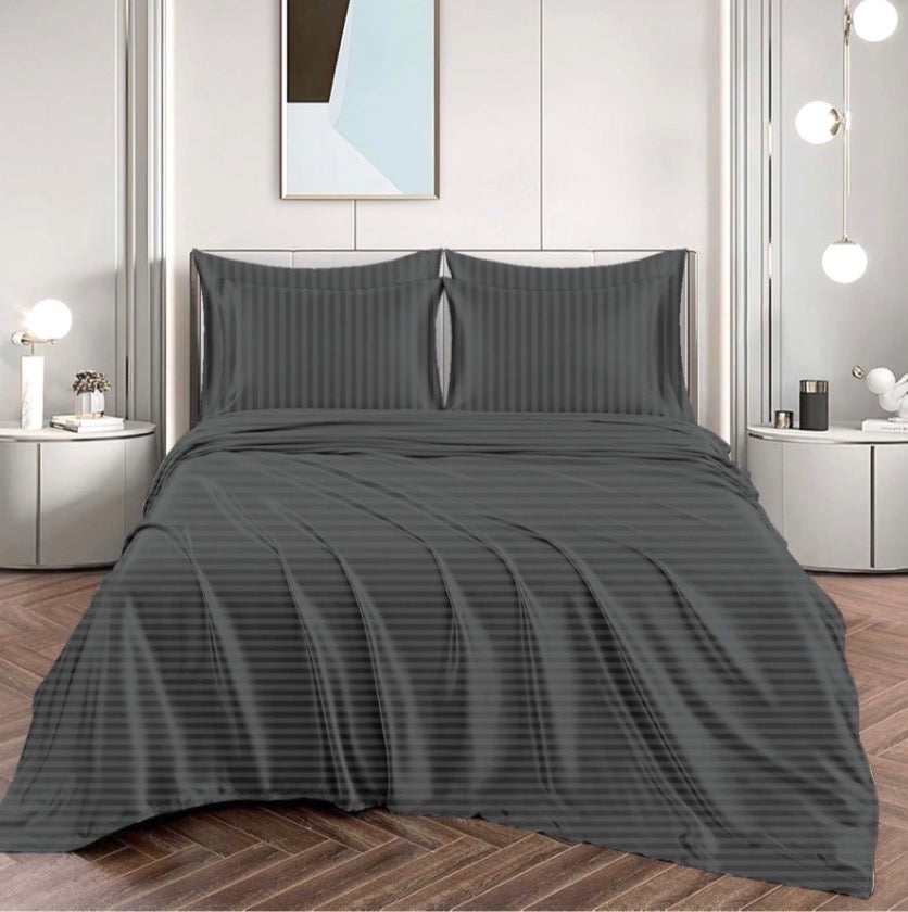 4-Piece Striped Damask Sheet Set – Black