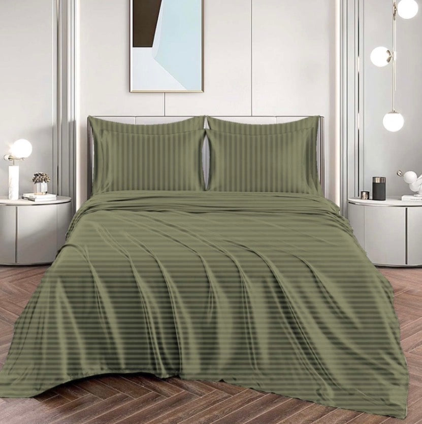 4-Piece Striped Damask Sheet Set – Olive