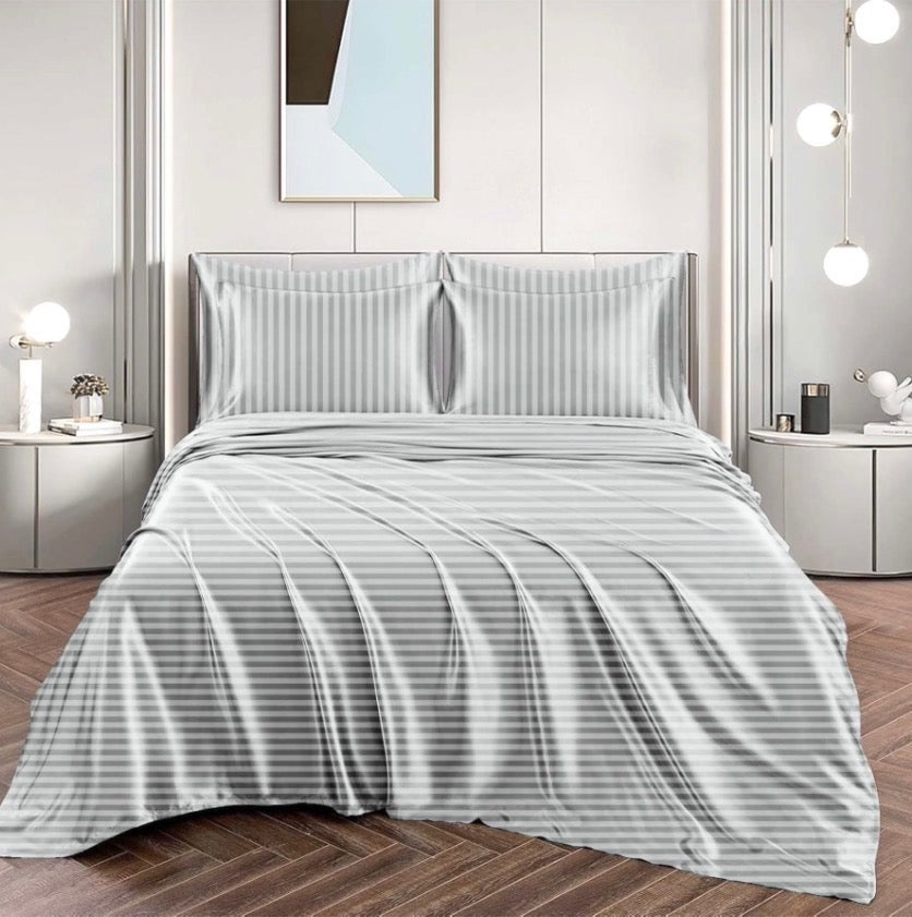 4-Piece Striped Damask Sheet Set – Platinum