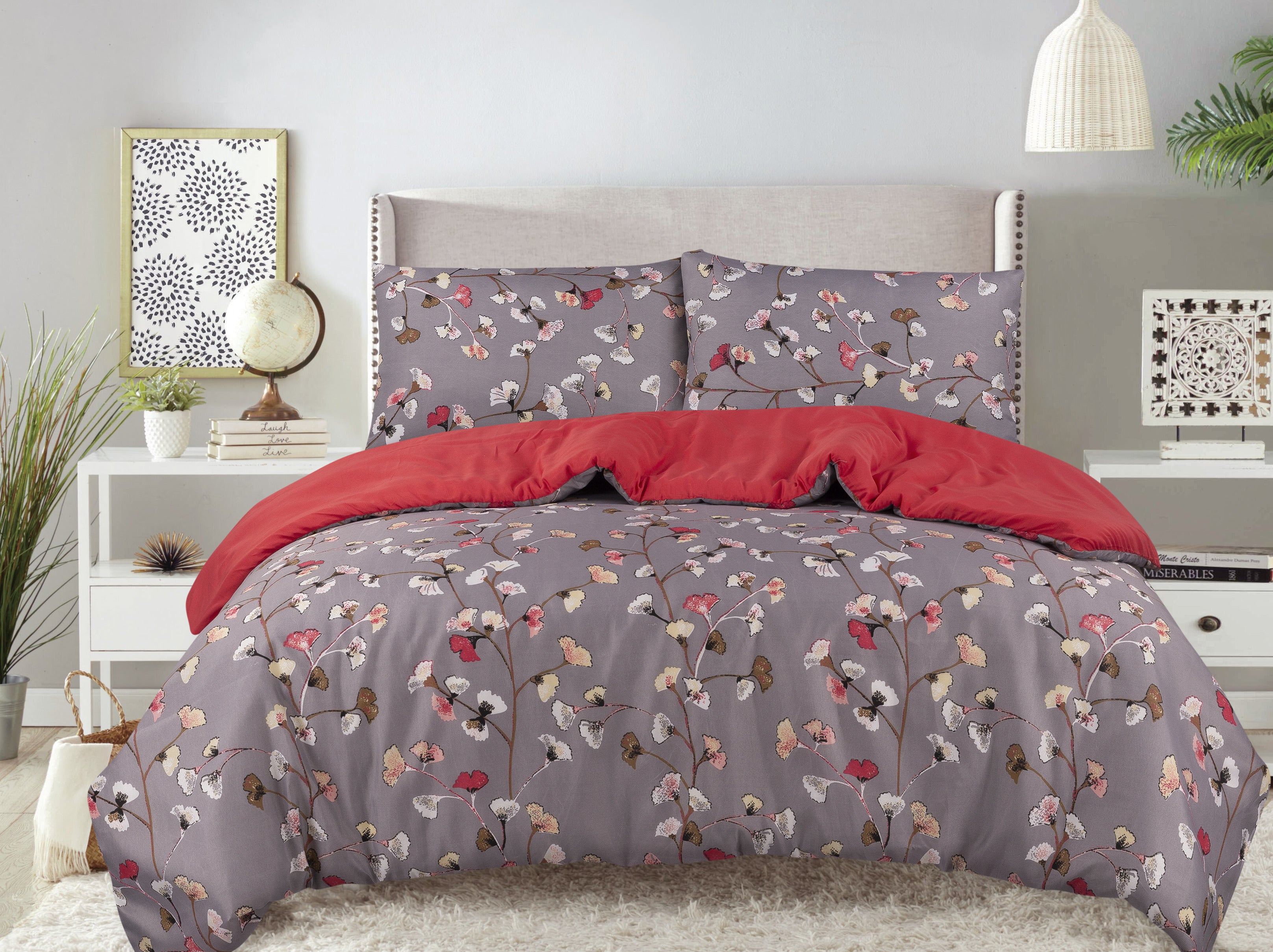 3 PC GREY PRINTED COMFORTER SET