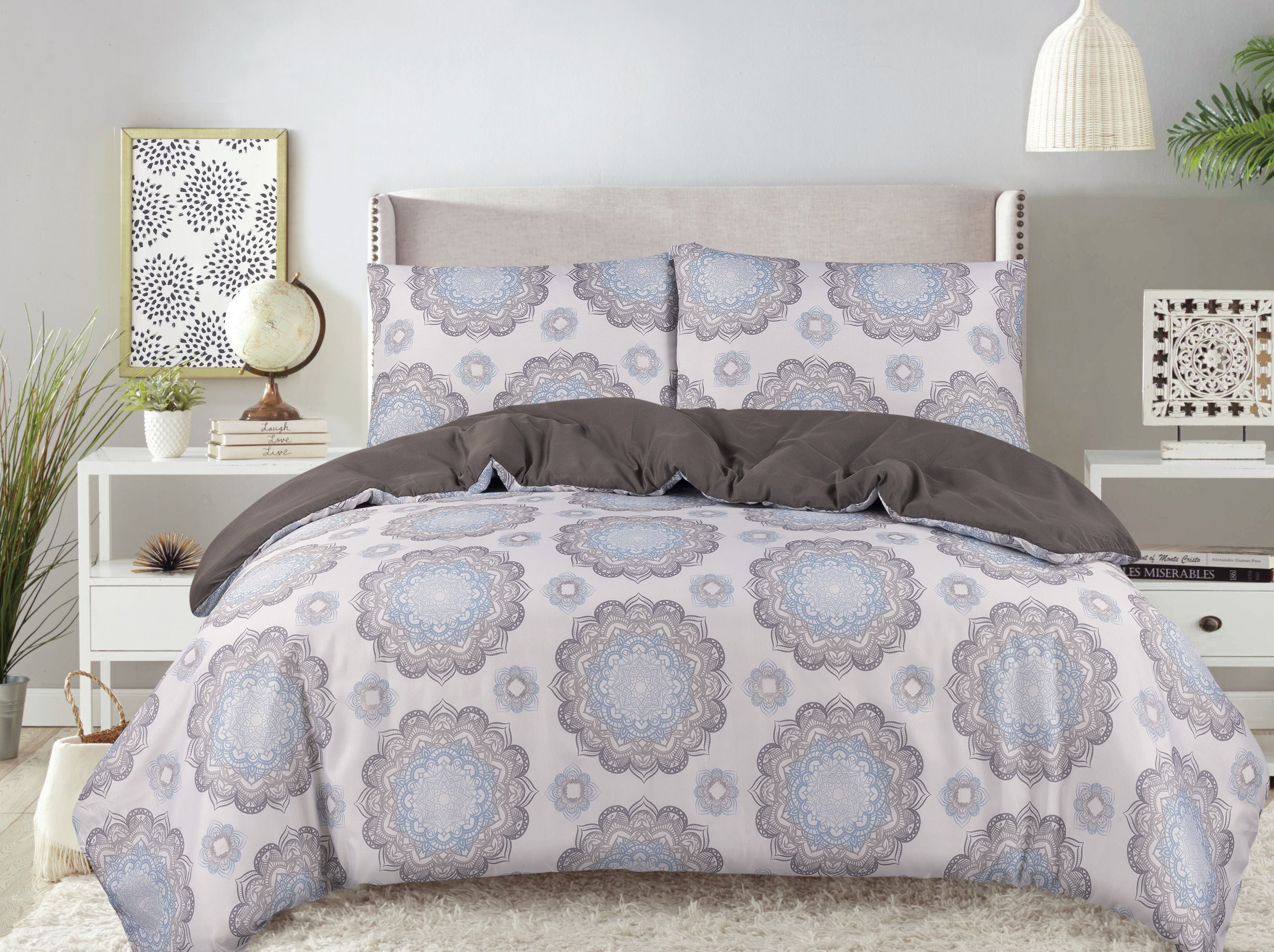3 PC LIGHT BLUE PRINTED COMFORTER SET