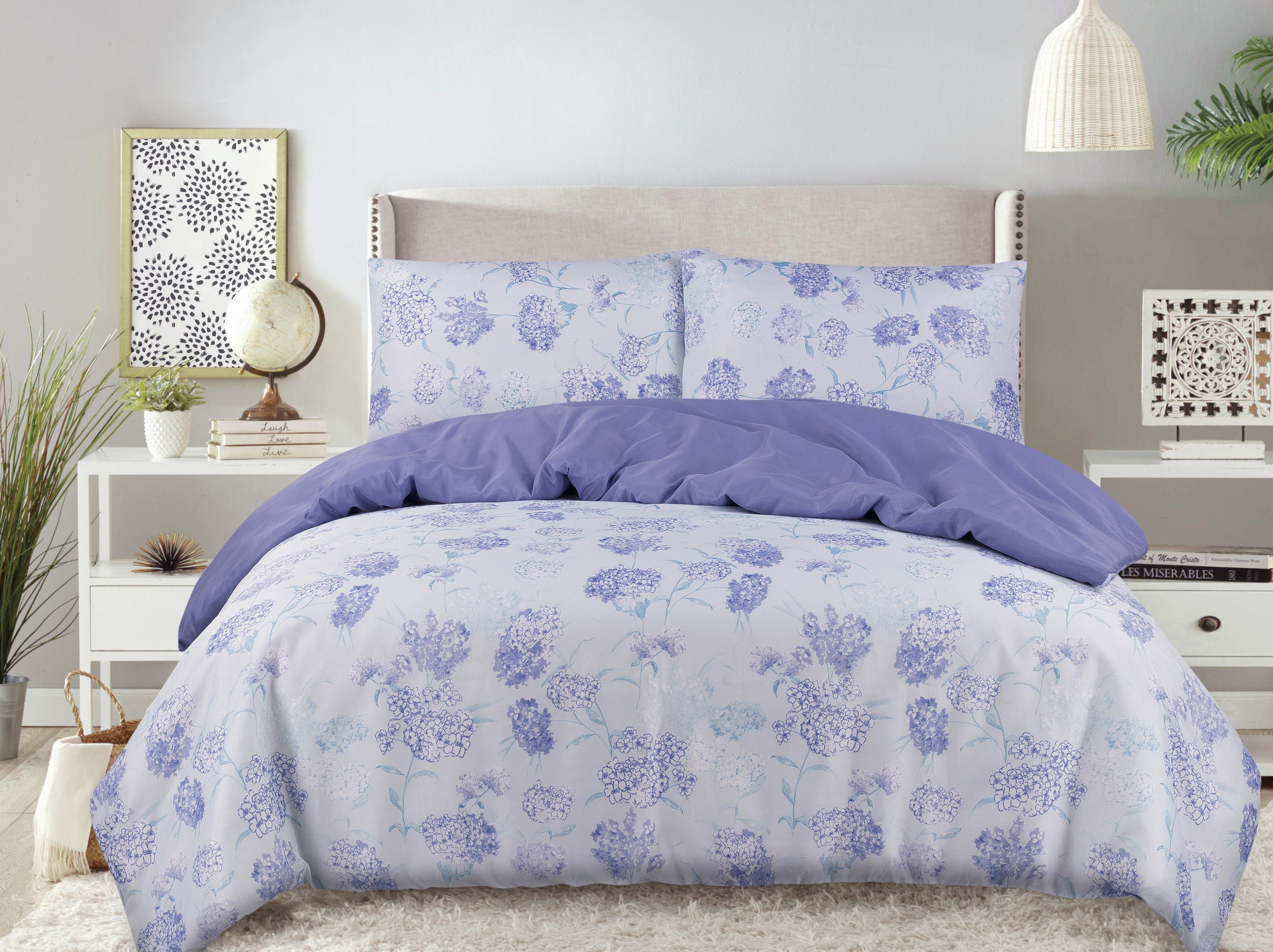 3 PC PURPLE PRINTED COMFORTER SET