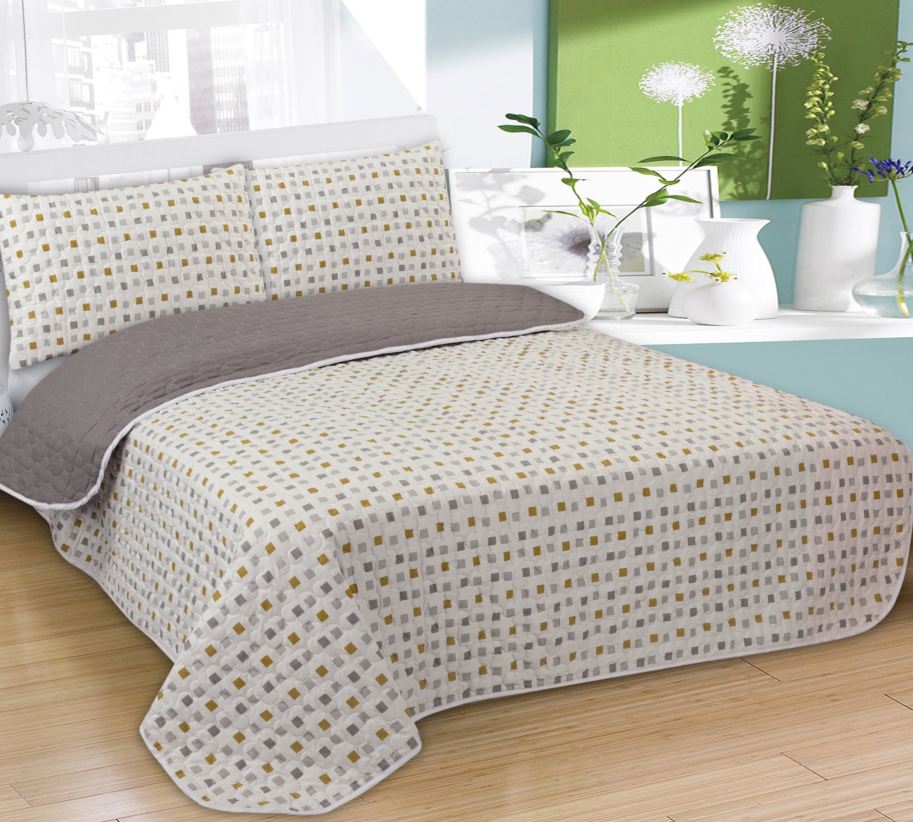 85 GSM MICROFIBER QUILT SET PRINT