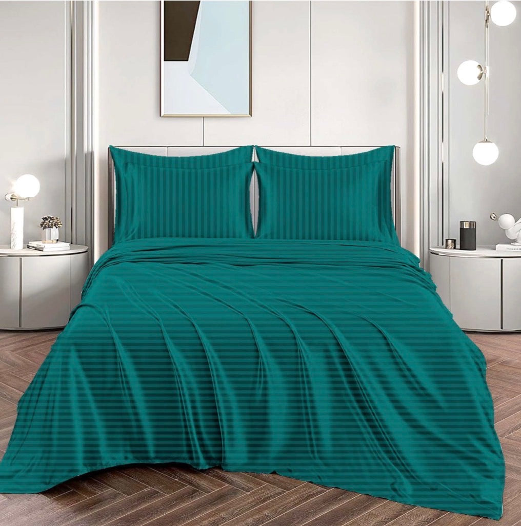 4-Piece Striped Damask Sheet Set – Teal